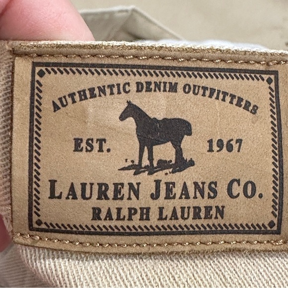 Vintage Lauren Ralph Lauren size 12 jeans, tan, stitching, bootcut, spring - Picture 2 of 10